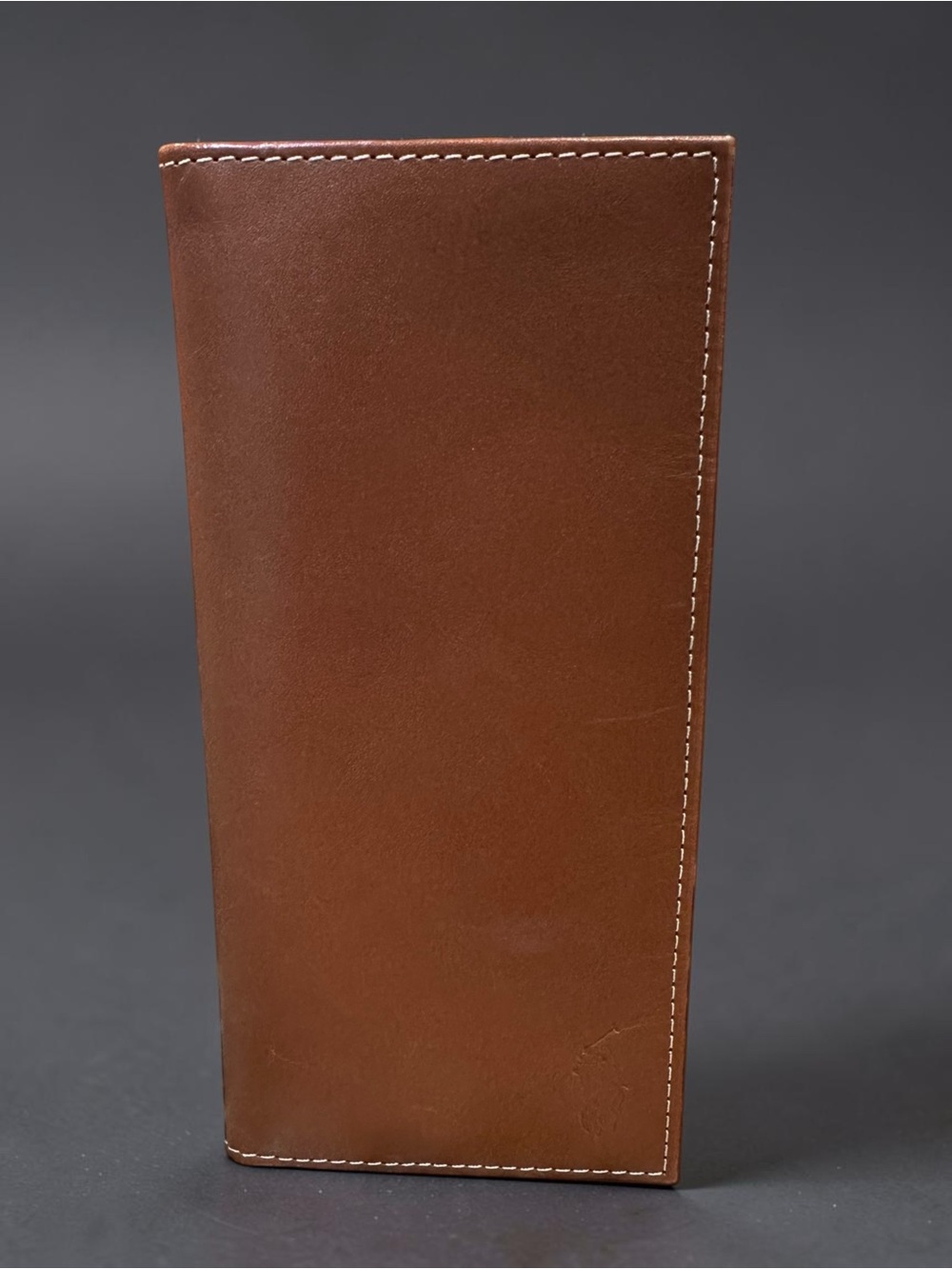 Polo Ralph Lauren Men Brown Burnished Leather Narrow Secretary Wallet Checkbook